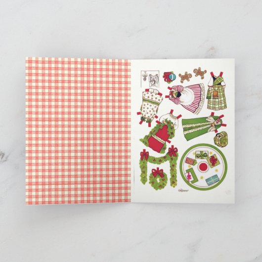 Schattige Gingham Ouderwetse Kerst Papieren Pop Kaart (Binnen)