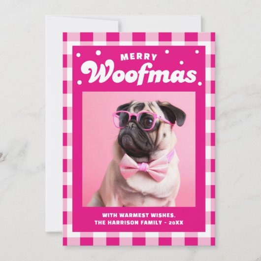 Schattige Gingham Pattern Merry Woofmas Feestdagenkaart