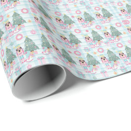 Schattige Gingham Roze Kerst Notenkraker Cadeaupapier