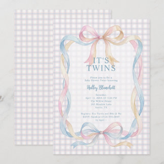 Schattige Gingham Tweeling Baby Shower LPM26 Kaart