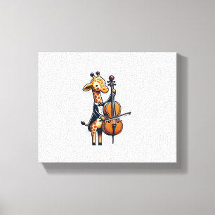 Schattige Giraf die Cello Speelt Giraffen Muzikant Canvas Afdruk
