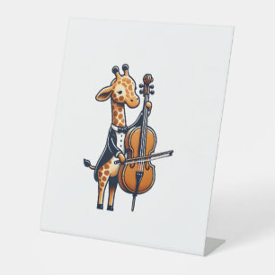 Schattige Giraf die Cello Speelt Giraffen Muzikant Reclamebord Met Voetstuk