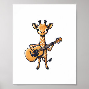 Schattige Giraf die Gitaar Speelt Giraffen Muzikan Poster