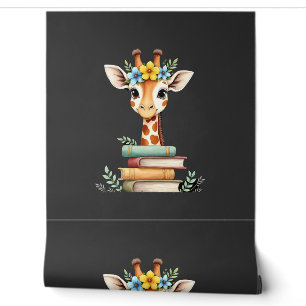 Schattige Giraf Met Bloem Boek Bloem Boekworm Bibl Behang