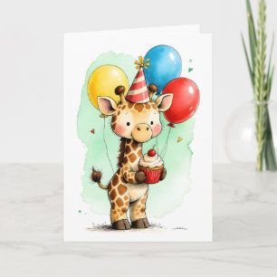 Schattige Giraf met Cupcake Kinderen Verjaardag Kaart