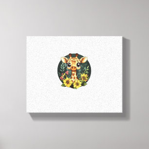 Schattige Giraf Omringd Door Kleurrijke Bloemen  Canvas Afdruk