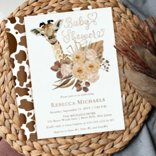 Schattige Giraffe Boho Gedroogde Grassen Baby Show Folie Uitnodiging