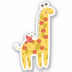 Schattige Giraffe en vogelbloemen Gele rode laptop Sticker