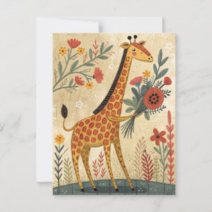 Schattige giraffe felicitaties volkskunst stijl briefkaart