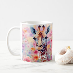 Schattige Giraffe Gezicht met Roze Bloemen Koffiemok
