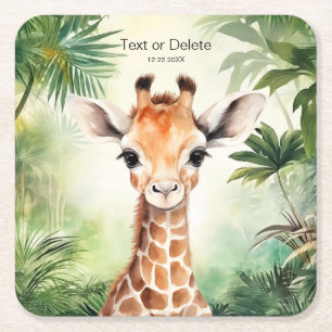 Schattige Giraffe Jungle Baby Shower Feest Mooie Vierkante Kartonnen Onderzetter