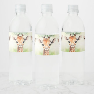 Schattige Giraffe Jungle Baby Shower Feest Mooie Waterfles Etiket