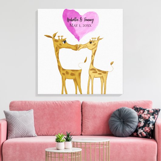 Schattige Giraffe Lovers Canvas Afdruk (Insitu (Woonkamer))