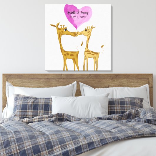 Schattige Giraffe Lovers Canvas Afdruk (Insitu (Slaapkamer))