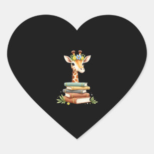 Schattige Giraffe Met Bloem Boek Boekenwurm Biblio Hart Sticker