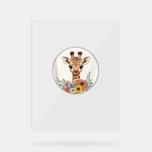 Schattige Giraffe met bloemen Acryl Bord