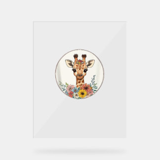 Schattige Giraffe met bloemen Acryl Bord