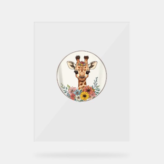 Schattige Giraffe met bloemen Acryl Bord (Voorkant)