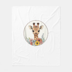 Schattige Giraffe met bloemen Fleece Deken