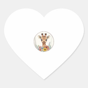 Schattige Giraffe met bloemen Hart Sticker