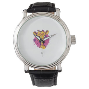 Schattige Giraffe met harten Cartoon Liefde Horloge
