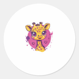 Schattige Giraffe met harten Cartoon Liefde Ronde Sticker