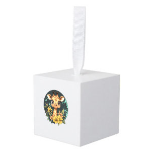 Schattige Giraffe omgeven door bloemen _3 Kubus Ornament