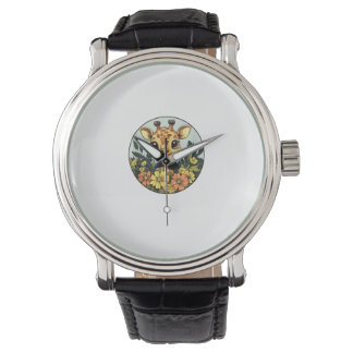 Schattige Giraffe omgeven door bloemen _5 Horloge