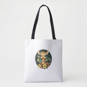 Schattige Giraffe omringd door bloemen _5_1 Draagtas