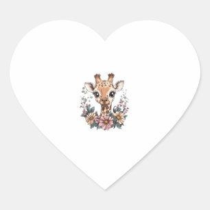 Schattige Giraffe omringd door bloemen 6 Hart Sticker