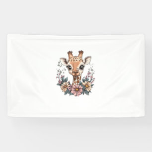 Schattige Giraffe omringd door bloemen 6 Spandoek