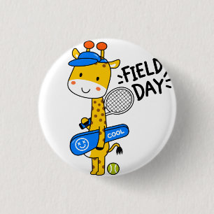Schattige Giraffe Tennisveld Dag – Leuke Sport Kar Ronde Button 3,2 Cm