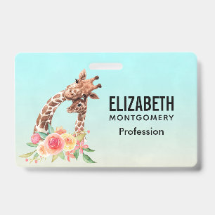Schattige Giraffe Waterverf Moeder & Baby Badge