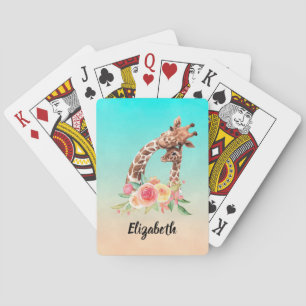 Schattige Giraffe Waterverf Moeder & Baby Pokerkaarten