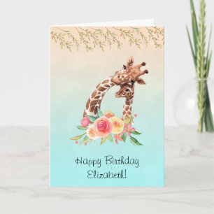 Schattige Giraffe Waterverf Moeder & Baby Verjaard Kaart