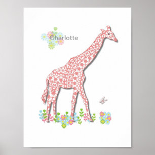Schattige Giraffe Whimsy Kids Gepersonaliseerde Fo Poster