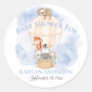 Schattige Giraffe Zebra Heet Luchtballon Jongen Ba Ronde Sticker