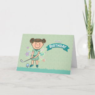 Schattige Girl Golfer op het punt om Swing Birthda Kaart