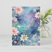 Schattige Girl's Space & Flower Thema Verjaardagsf Kaart (Staand voorkant)