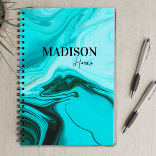 Schattige girly blauw marmer art monogram notitieboek