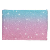 Schattige Girly Blue Pink Faux Glitter Sparkles Kussensloop (Achterkant-Links)