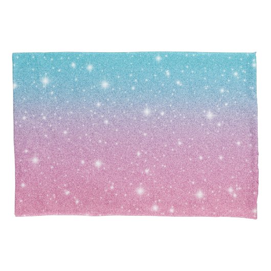 Schattige Girly Blue Pink Faux Glitter Sparkles Kussensloop (Voorkant-Links)