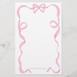 Schattige Girly Blush Roze Bow Ribbon Lijst Briefpapier