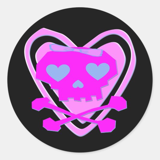 SCHATTIGE & GIRLY EMO SCHEDEL & KRUISBEENDEREN RONDE STICKER (Voorkant)