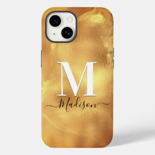 Schattige girly gouden marmer art monogram Case-Mate iPhone 14 hoesje