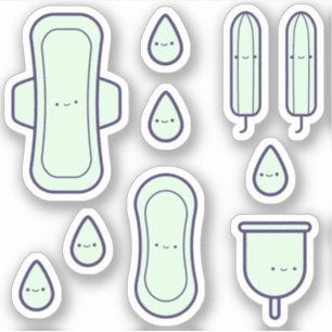 Schattige Girly Groen Menstruatie Set Eerste Perio Sticker