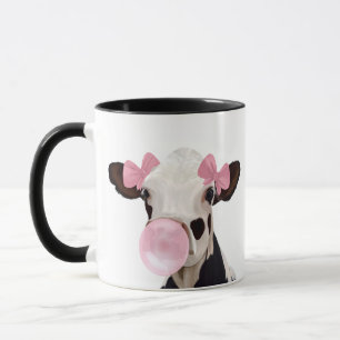 Schattige Girly Koe Roze Bubblegum Mok