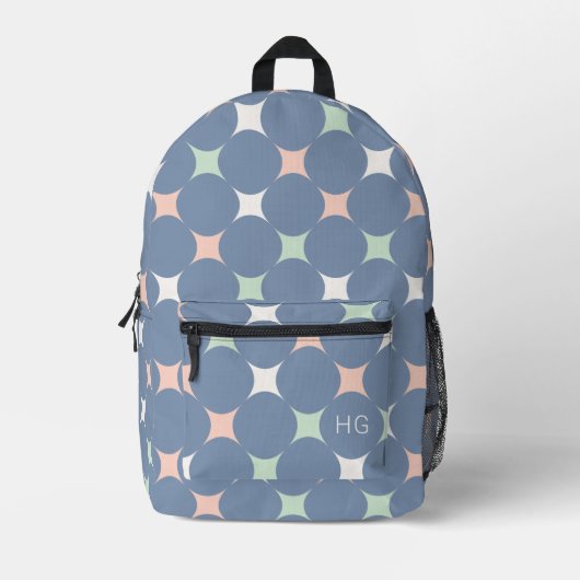Schattige Girly Pastel Blauw Monogram Initialen Bedrukte Rugzak (Voorkant)