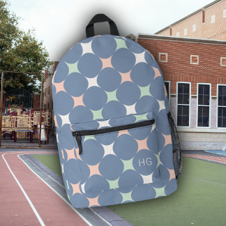 Schattige Girly Pastel Blauw Monogram Initialen Bedrukte Rugzak