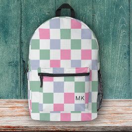 Schattige Girly Pastel Checkerboard Monogram Initi Bedrukte Rugzak